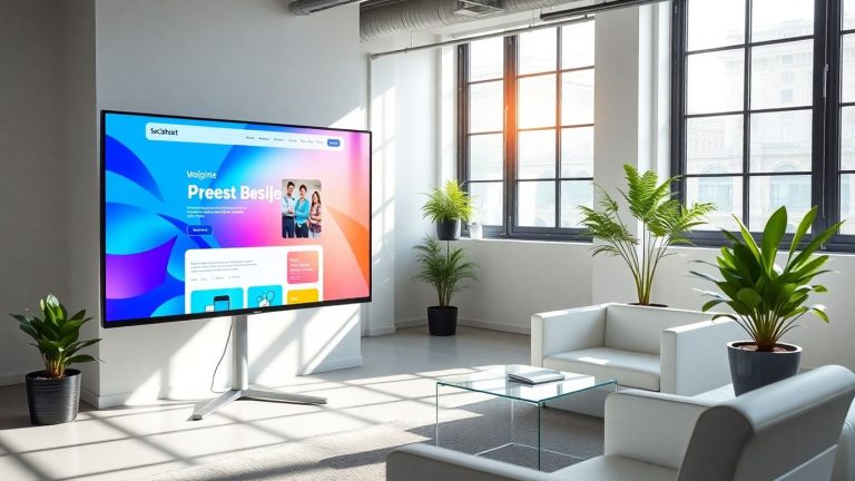 Moderne Agentur mit kreativem Webdesign auf Monitor.